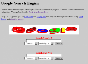 Googles hemsida och logotyp 1997